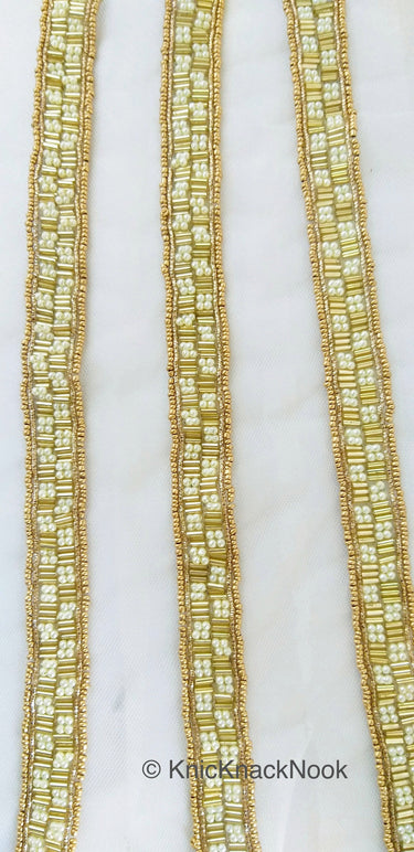 Wholesale Gold Beaded Trim, Pearl Trim, Embroidered Lace Trim